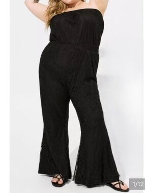 Torrid Size 6 Festi Black Lace Jumpsuit Strapless